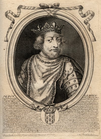 Portræt af Pepin III dit Pepin le Brief (714-768) konge af Frankrig - Pepin III (714-68) (Pepin den Korte) Frankens konge - gravering fra 