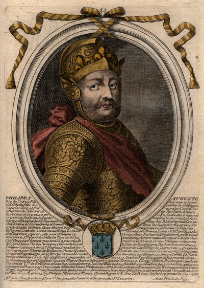 Portræt af Philip II dit Philippe Auguste (1165-1223) - Philip Augustus II (1165-1223) Konge af Frankrig - gravering fra 