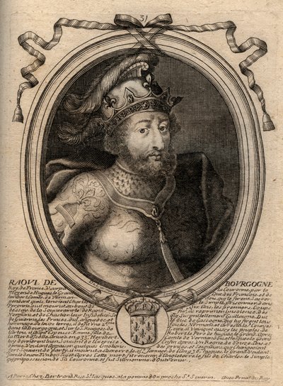 Portræt af Raoul af Frankrig (eller Rodolphe, ca. 890-936) Frankernes konge - Rudolph (Raoul, Rodolphe) af Bourgogne, konge af Frankrig (923-936) - gravering fra 