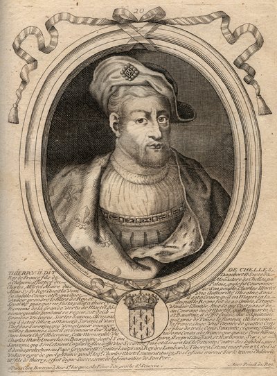 Portræt af Thierry IV (713-737) frankernes konge fra 721 til 737 - THIERRY IV (Theodoric) konge af frankerne - gravering fra 