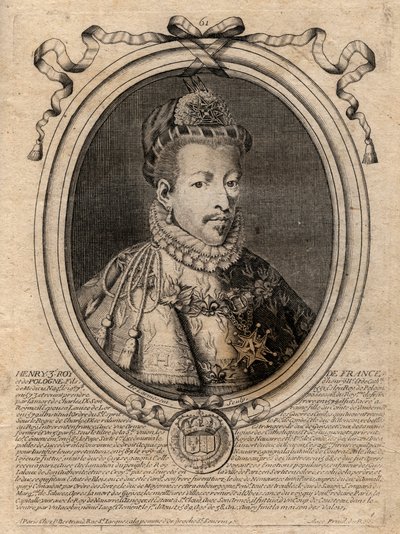 Portræt af kongen af Frankrig Henrik III (1551-1589) - Portræt af Henrik III (1551-89) konge af Frankrig - gravering fra 