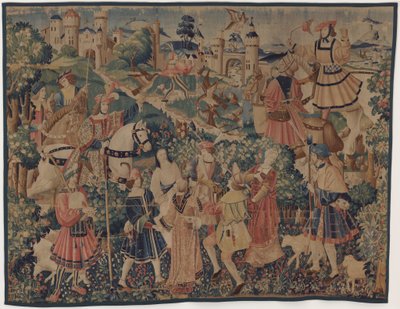 Jagt og pastorale scener med en sækkepiber og dansere af design probably French 16th Century, Paris; woven in southern Netherlands or Paris in an undetermine workshop