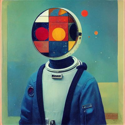 Abstrakt maleri, russisk astronaut, vægkunst | Lærredstryk af F. Abderrahim