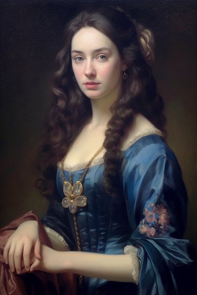 Portrætmaleri af smuk kvindelig supermodel fra det 18. århundrede | lærred print kunst af F. Abderrahim