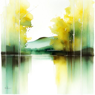 Serene Watercolour Maisema, digitaalinen maalaus, seinätaidevedoksia af F. Abderrahim