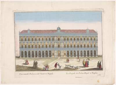 Udsigt over Palazzo Reale i Napoli Facciata del palazzo del vicere i Napoli (titel på objekt) af familie Remondini (attributed to)