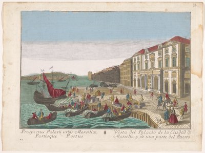 Se på Stadhuis i Marseille Udsigt over bypaladset i Marseille og en del af havnen (titel på objektet) af familie Remondini (attributed to)