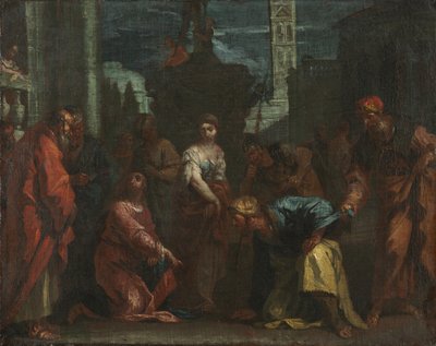 Kristus og kvinden taget i utroskab af follower of Sebastiano Ricci