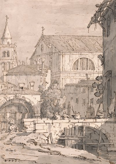 Venetiansk fantasi af imitator of Canaletto