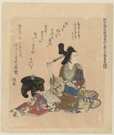 Et gammelt maleri af kurtisanen Yugiri fra Tajirô-samlingen af ​​Matora Tajirô shozô Yugiri no koga o mosha Matora (titel på objekt) af Ôishi Matora