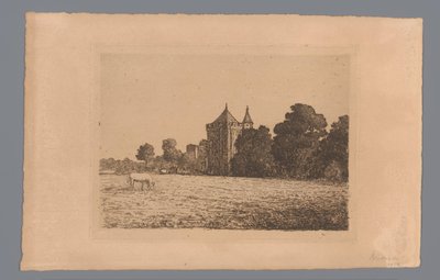 Udsigt over Brederode Slot set fra en eng af jonkheer Barthold Willem Floris van Riemsdijk
