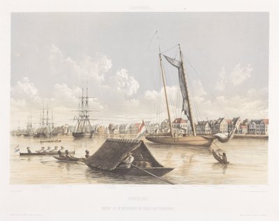Udsigt over Paramaribos havnefront og rede Udsigt fra Hollands Vestindien (serietitel) af jonkheer Jacob Eduard van Heemskerck