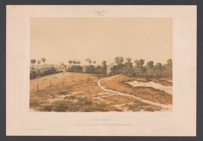 Jødisk Savanne jøder Savannah. Udsigt over synagogen og kirkegården fra siden af ​​militærets Cordonpad (titel på objektet) Vestindien (serietitel på objekt) Udsigt fra Hollands Vestindien (serietitel) af jonkheer Jacob Eduard van Heemskerck