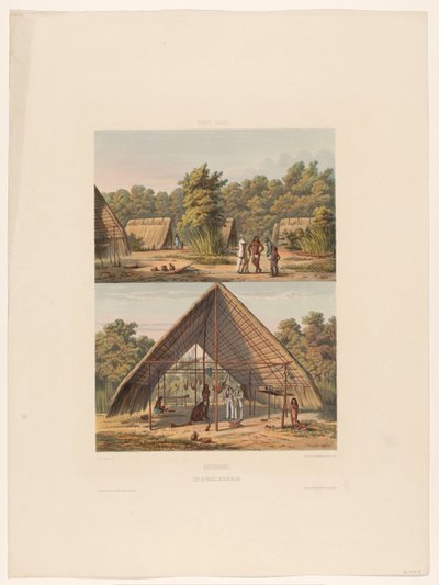 Camp of Arowaks Surinam. En Arowakka Indian Camp (titel på objekt) af jonkheer Jacob Eduard van Heemskerck