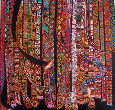 Backstrap weaving, 2014 (blandet, akryl, blæk, olie) af linda arthurs
