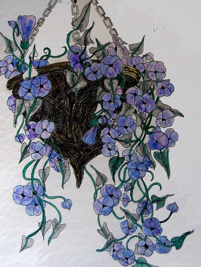 Hængende blomster, 2014 (akvarel, blæk) af linda arthurs