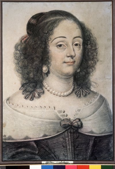 ""Portræt af en kvinde"" Dette er sandsynligvis dronning af England Henriette Marie (1609-1669). Kridttegning af Daniel Dumoustier (eller Dumonstier) (1574-1646) 1640 Pushkin Museum, Moskva af or Dumoustier Daniel Dumonstier