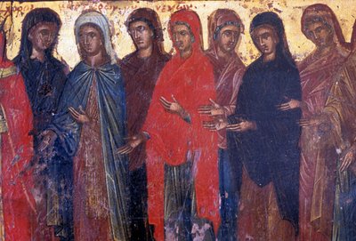 Fromme kvinder, træpanel i den byzantinske kirke Palea Roumata, Kreta, Grækenland (foto) af Theodore Charles Ange Coquelin