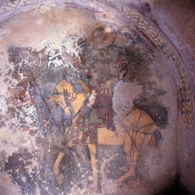 Helgen til hest, fresko i kirken i Prodromi, Kreta, Grækenland (foto) af Theodore Charles Ange Coquelin