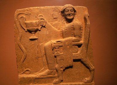 Stele med relief, der viser guddomme og slanger, fra Sparta, Grækenland, græsk civilisation af Theodore Charles Ange Coquelin