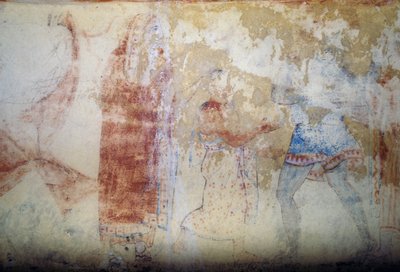 Kvinde og ungdom, fresco, Tomb of Blue Demons, Necropolis of Tarquinia (UNESCO World Heritage List, 2004), Lazio, Italien, etruskisk civilisation, 5. århundrede f.Kr. (foto) af Theodore Charles Ange Coquelin