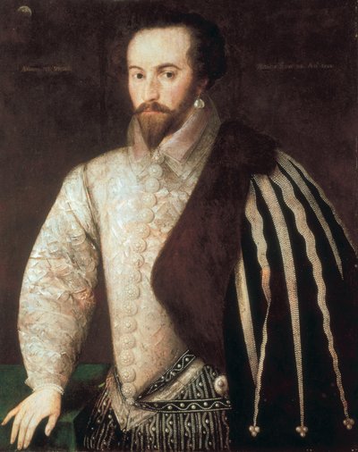 Portræt af Sir Walter Raleigh (1554 - 1618). Maleri tilskrevet Federico Zuccaro (eller Zuccari) (1549 - 1609). 1588. London, National Portrait Gallery. af or Zuccaro Federico Zuccari