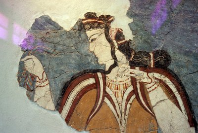 Freskofragment med kvindefigur, fra Mykene, Grækenland, mykensk civilisation af Unbekannt Unbekannt