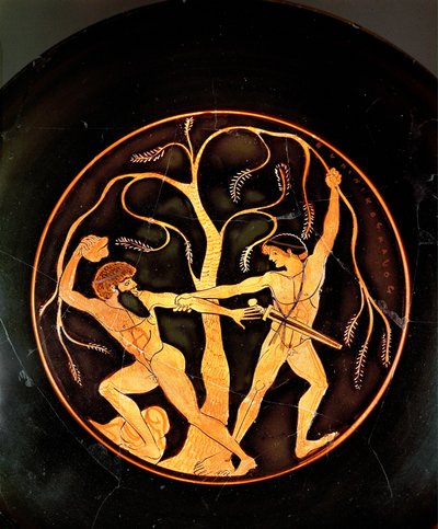 Theseus med røveren Sinis (keramik) af painting Elpinikos