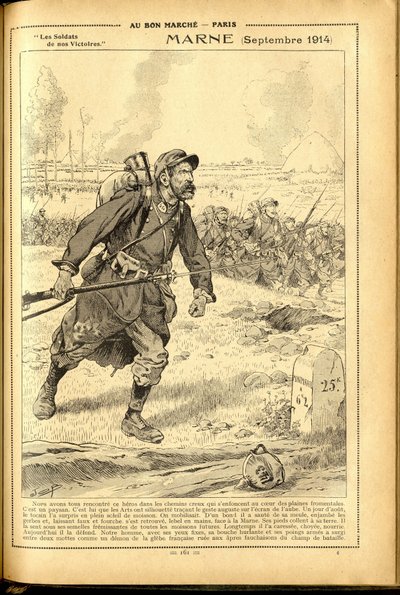 Dagbog Buvard du Bon Marche 1917 - Illustration af Job (Jacques Marie (Jacques-Marie) Gaston Onfray og Breville) (1858-1931): Marne september 1914 - 14. -18. krig, Marne, Store slag, Slaget ved Marne - Soldater af pseudonym for Onfray de Breville Jacques Job