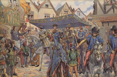 Folkemængder på gaderne i Paris hilser Louis XI, da han ankommer fra Bourgogne for at gøre krav på sit kongerige efter sin fars, Charles VII