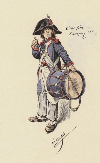Trommeslager dreng (farve litho) af pseudonym for Onfray de Breville Jacques Job