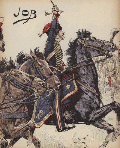 Fransk kavalerist fra Napoleonskrigene (farve litho) af pseudonym for Onfray de Breville Jacques Job