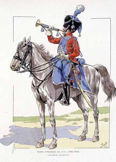 Lyons æresvagt fra 1804 til 1814, trompetrytter - i "Hue des troupes de France", ill. de Job af pseudonym for Onfray de Breville Jacques Job