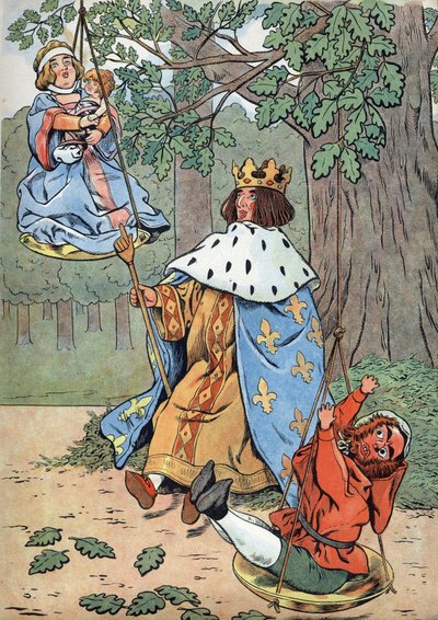 Frankrigs historie. Scene fra Saint Louiss liv i legetøj: Kong Ludvig IX kendt som Saint Louis (1214-1270), der yder retfærdighed ved foden af en eg. I “” Joujoux a l