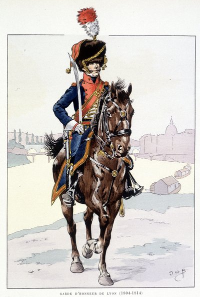 Rytter af Lyons æresvagt (1804-1814) - i ""Outfit af Frankrigs tropper: Armee de terre et de mer à toutes les epoques"", ill. af Job af pseudonym for Onfray de Breville Jacques Job