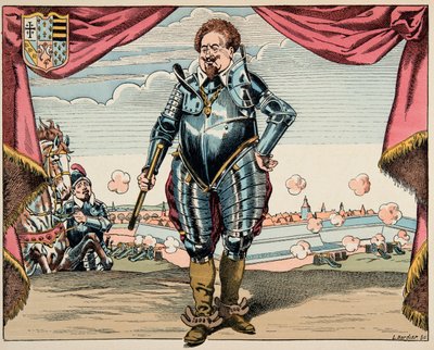 Illustration taget fra bogen "Le bon roy Henri", illustreret af Jacques Marie Gaston Onfray de Breville dit JOB (1858-1931): Portræt af Charles de Lorraine (1554-1611), hertug af Mayenne, militær leder af ligaen, fjende af Henri IV - Privat samling af pseudonym for Onfray de Breville Jacques Job
