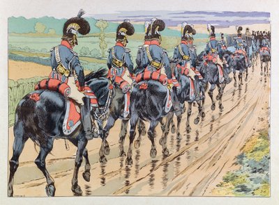 Jacques Marie Gaston Onfray de Breville kaldet JOB (1858 - 1931); Illustration fra bogen "" Les epees de France"": Imperiale escort, der ledsager Napoleon; Coll, Del af pseudonym for Onfray de Breville Jacques Job