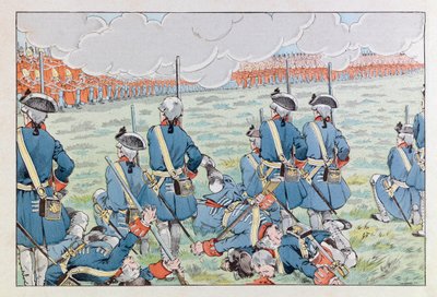 Jacques Marie Gaston Onfray de Breville dit JOB (1858 - 1931); Illustration fra bogen "Les epees de France": Slaget ved Fontenoy den 11. maj 1745; Coll, del af pseudonym for Onfray de Breville Jacques Job