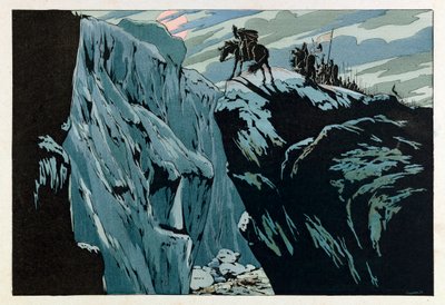 Jacques Marie Gaston Onfray de Breville kaldet JOB (1858 - 1931); Illustration fra bogen "Les epees de France": Rolands død i Roncesvalles i 778; Coll, del. af pseudonym for Onfray de Breville Jacques Job