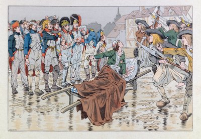 Jacques Marie Gaston Onfray de Breville dit JOB (1858 - 1931); Illustration fra bogen "Les epees de France": Markisen de Bonchamps sår dødeligt efter slaget ved Cholet i 1793 redder republikanske fanger fra chouanernes hænder; Coll, Par af pseudonym for Onfray de Breville Jacques Job