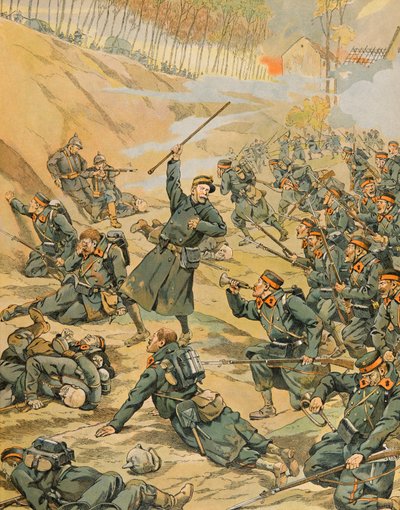 Jacques Marie Gaston Onfroy de Breville dit JOB (1858-1931) - Belgiens historie: Infanteriets forsvar af Schoorbakke Tervaete-løkken under slaget ved Yser i 1914, privat samling af pseudonym for Onfray de Breville Jacques Job