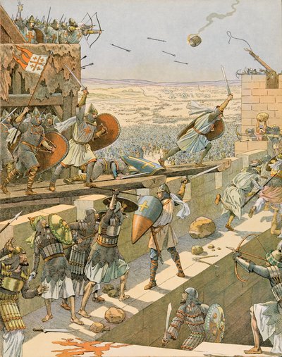 Jacques Marie Gaston Onfroy de Breville dit JOB (1858-1931) - Belgiens historie: Englebert og Lietaud de Tournai, Tournaisian croises, stormede den første i Jerusalem i 1099, privat samling af pseudonym for Onfray de Breville Jacques Job