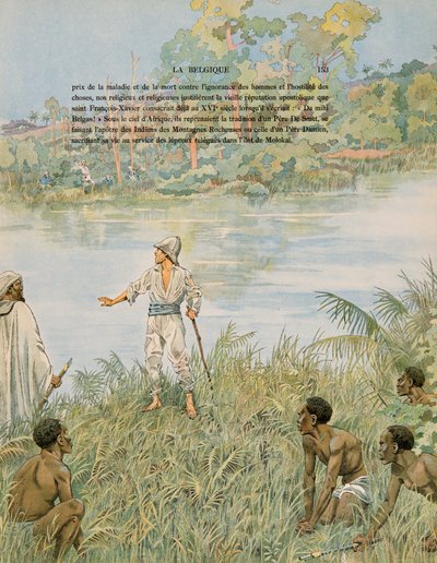 Jacques Marie Gaston Onfroy de Breville dit JOB (1858-1931) - Belgiens historie: Sergent Henri de Bruyne (1868-1892) og løjtnant Joseph Lippens (død 1892) på bredden af La Lomami i Congo i 1889, privat samling af pseudonym for Onfray de Breville Jacques Job