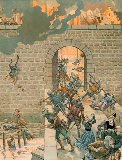 Jacques Marie Gaston Onfroy de Breville dit JOB (1858-1931) - Belgiens historie: Charles the Temerary (1433-1477), greve af Charolais den 25. august 1466 stormer og brænder byen Dinant, privat samling af pseudonym for Onfray de Breville Jacques Job
