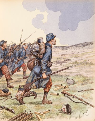 Jacques Marie Gaston Onfroy de Breville dit JOB (1858-1931) - Les poilus under slaget ved Marne under første verdenskrig, privat samling af pseudonym for Onfray de Breville Jacques Job