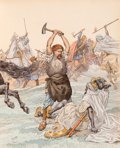 Jacques Marie Gaston Onfroy de Breville dit JOB (1858-1931) - Smeden fra Poitiers under slaget ved Poitiers i 732, privat samling af pseudonym for Onfray de Breville Jacques Job