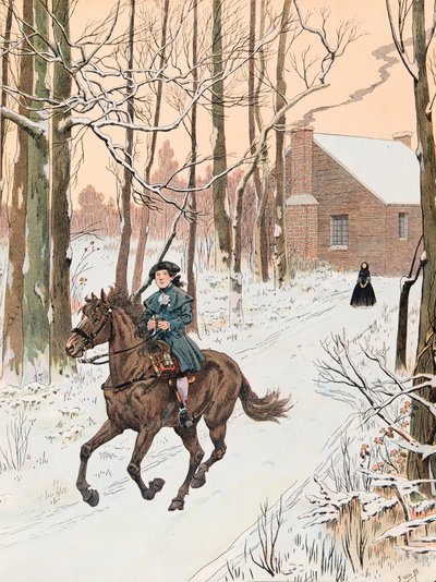 Jacques Marie Gaston Onfroy de Breville dit JOB (1858-1931) - Den unge George Washington (1732 - 1799) forlod familiens hjem i 1740 til Old Field School, Private Collection af pseudonym for Onfray de Breville Jacques Job