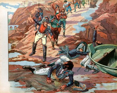 Joachim Murat (1767-1815), dechu-konge af Napoli, taget til fange i Pizzo i Calabrien af den fjendtlige skare i 1815. Gravering af Jacques Marie Gaston Onfray de Breville dit Job (1858-1931) af pseudonym for Onfray de Breville Jacques Job