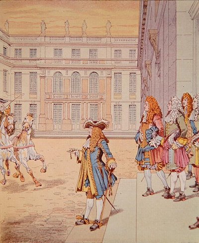 Ludvig XIV i gården i Versailles udtaler sin berømte sætning 