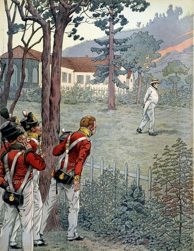 Napoleon I Bonaparte (1769-1821) under den britiske hærs forbløffede blik i fangenskab på øen Saint Helene (Sainte-Helene) af pseudonym for Onfray de Breville Jacques Job
